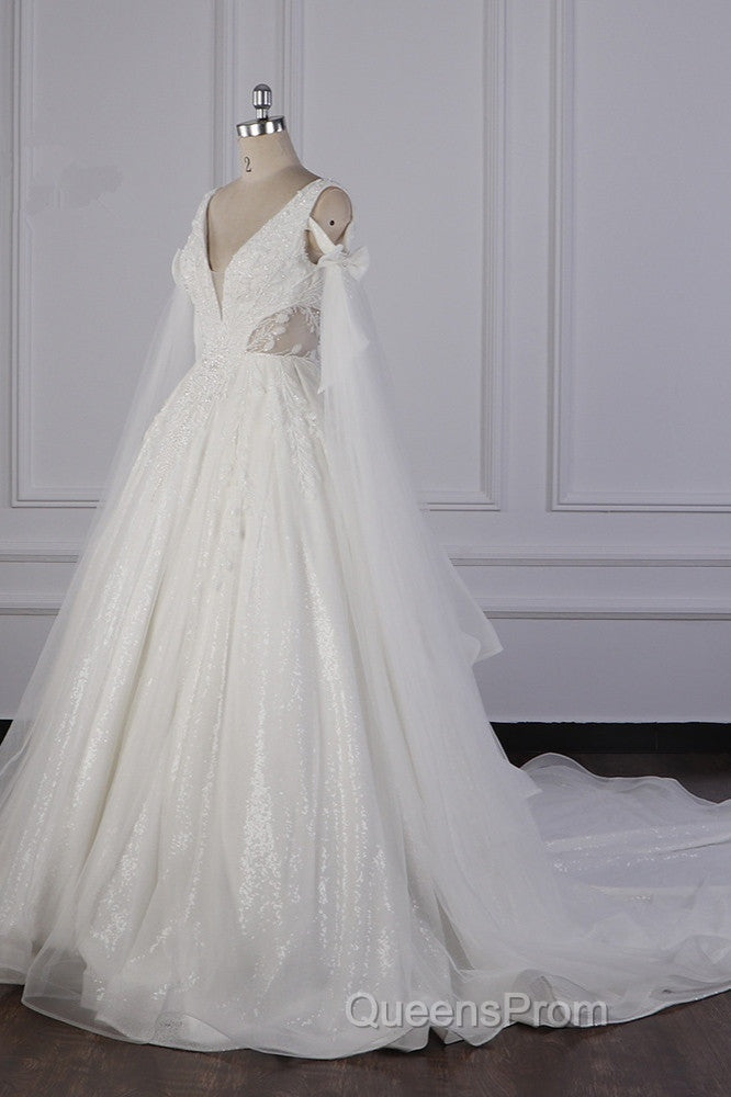 Luxury V-Neck Beadings Wedding Dress Tulle Sleeveless Sequined Bridal Gowns Secondary image