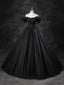 Black Sparkly Tulle Off the Shoulder Long Formal Dress, Elegant A-Line Black Evening Party Dress