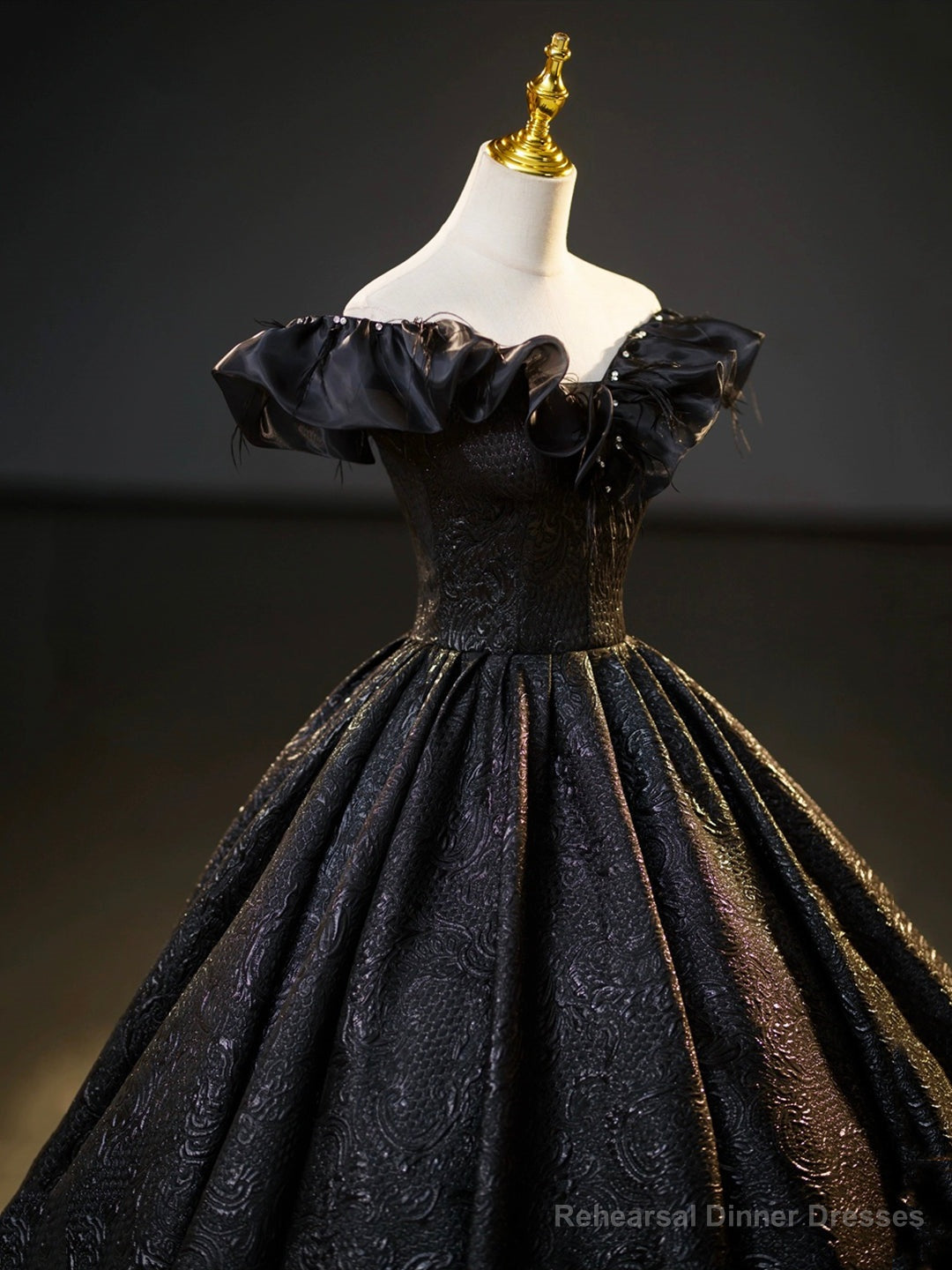 Black V-Neck Floor Length Formal Dress, A-Line Off the Shoulder Evening Party Dress Secondary image