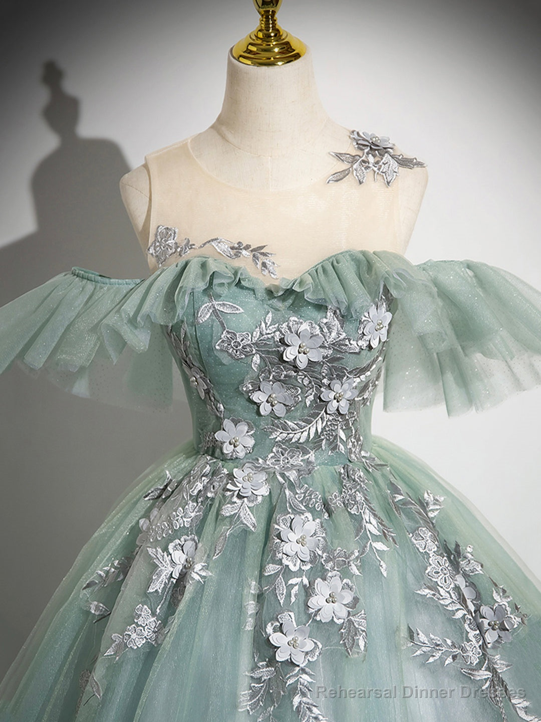 Cute Tulle Lace Long Prom Dress, A-Line Scoop Neckline Off Shoulder Evening Party Dress Secondary image