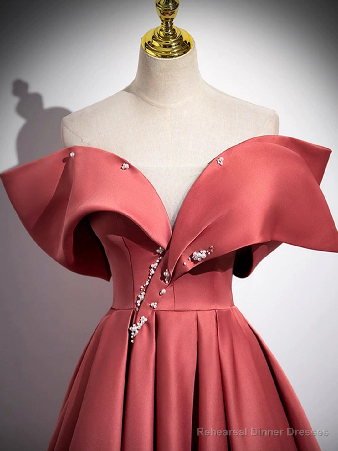 Beautiful Satin Off Shoulder Long Party Dress, A-Line Pearl Floor Length Prom Dress Secondary image