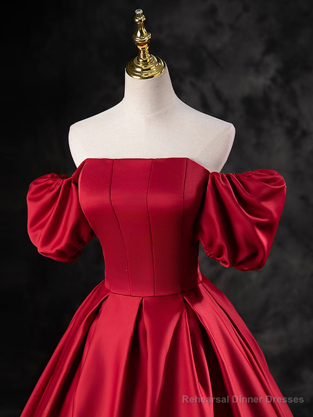 Burgundy Satin Off the Shoulder Formal Dress, A-Line Burgundy Evening Dress