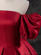 Burgundy Satin Off the Shoulder Formal Dress, A-Line Burgundy Evening Dress