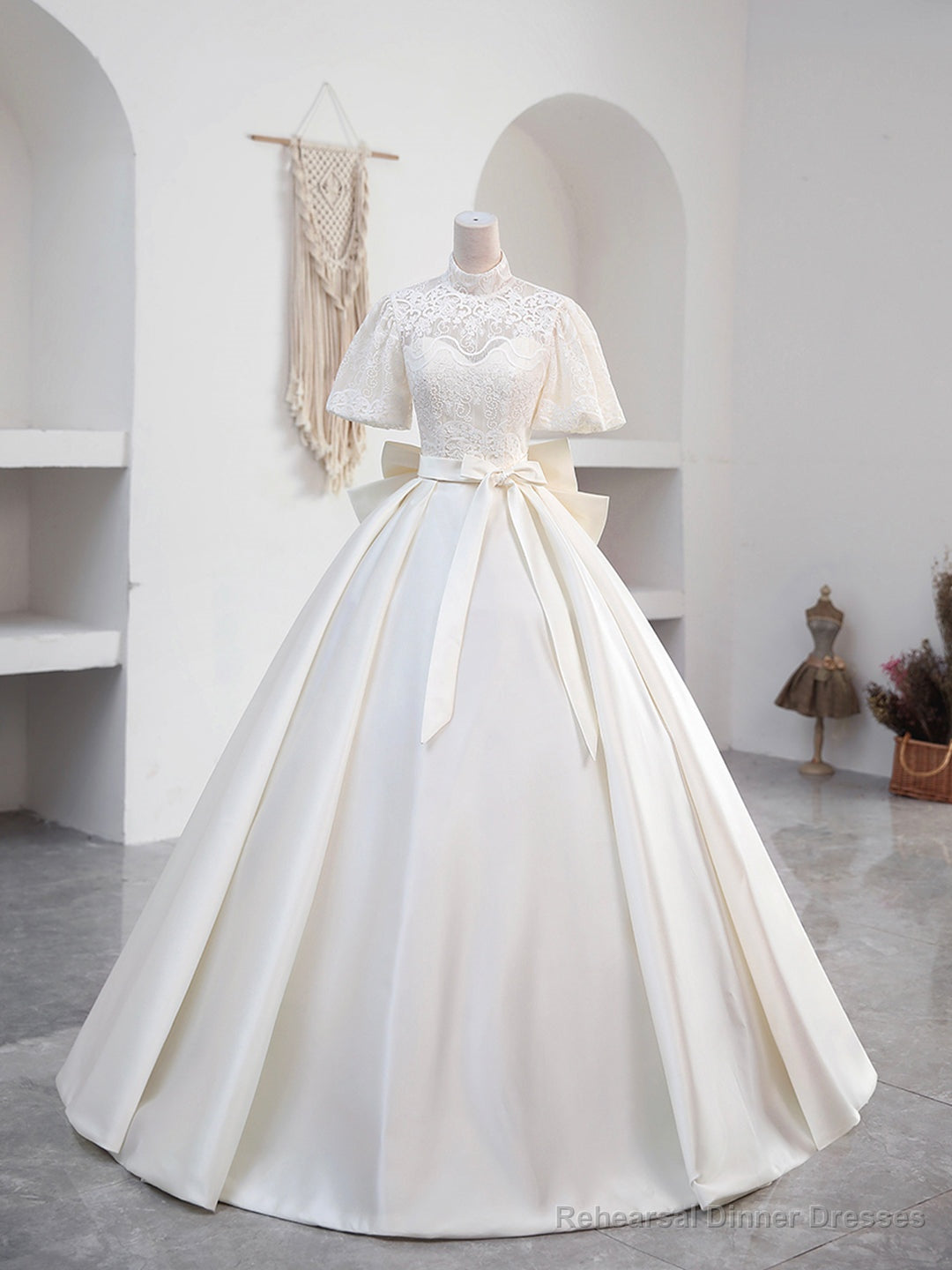 Beautiful Sweetheart Neck Satin Long Prom Dress with Detachable Lace Top, White Formal Wedding  Dress Secondary image
