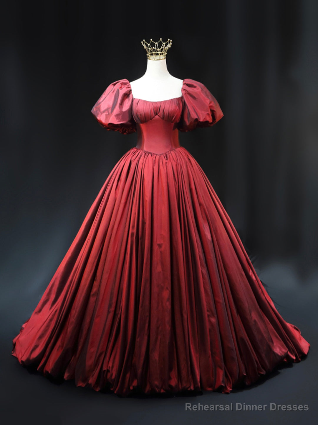 Burgundy Scoop Short Sleeves Party Dress, A-Line Long Evening Dress Prom Dress Main image