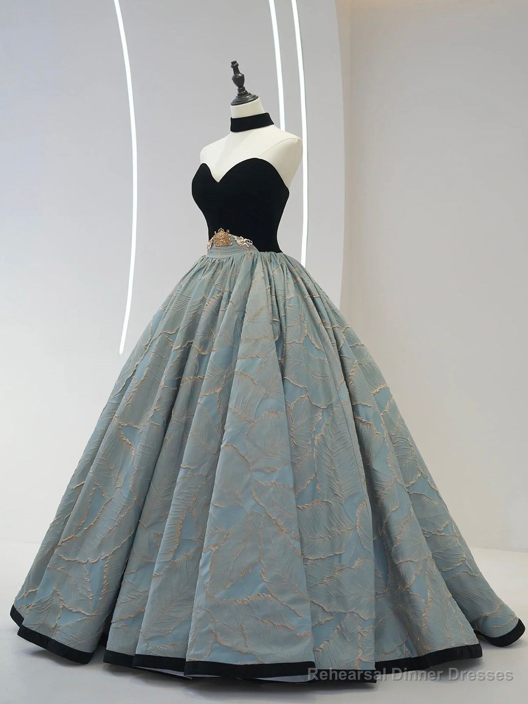 Beautiful Strapless Jacquard Floor Length Prom Dresses, A-Line Sweetheart Neck Formal Dresses Secondary image
