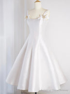 White Satin Short Prom Dress, Simple A-Line Evening Party Dress