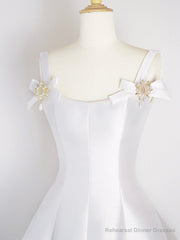 White Satin Short Prom Dress, Simple A-Line Evening Party Dress