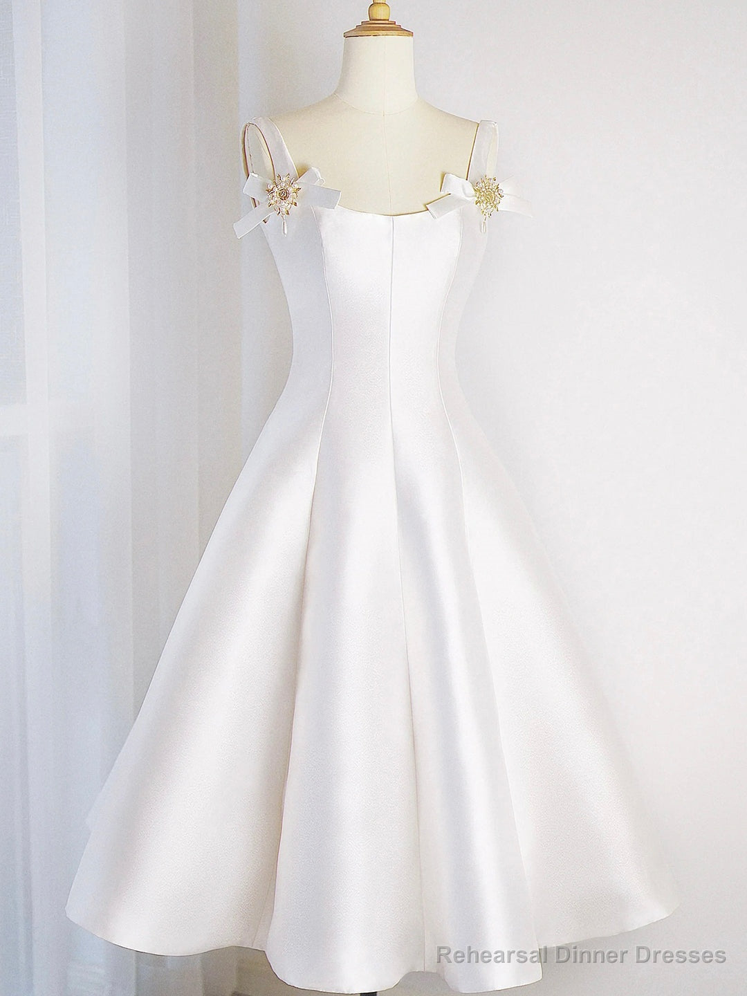 White Satin Short Prom Dress, Simple A-Line Evening Party Dress Main image