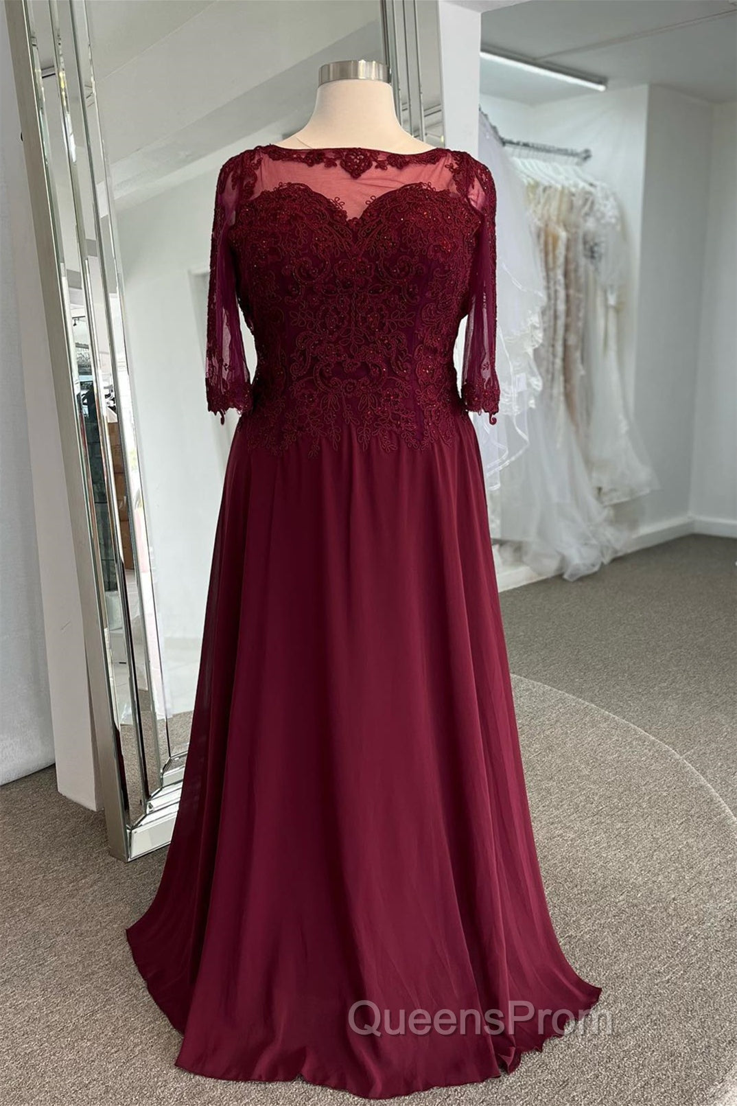 Illusion Neck Sweetheart Long Sleeves Beaded Appliques Long Formal Dress Secondary image
