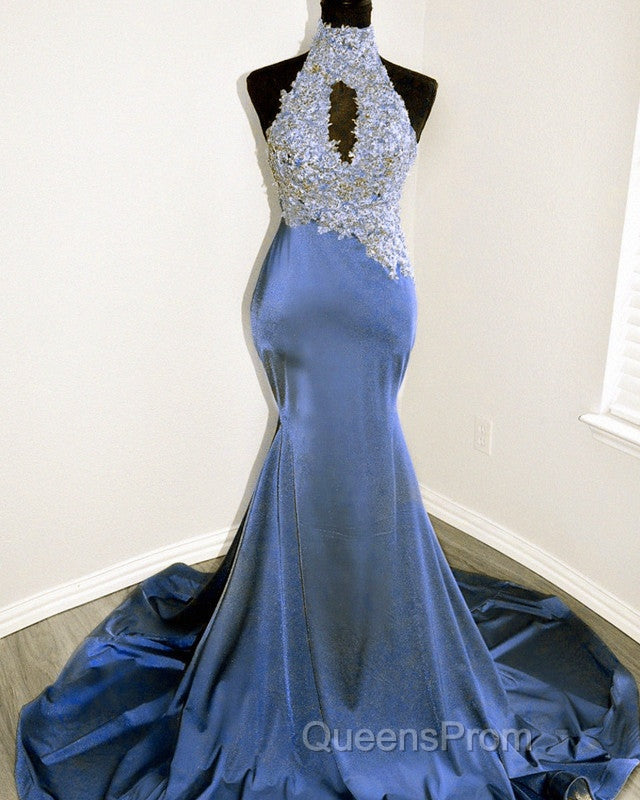 Magenta Mermaid Lace Applique Halter Evening Prom Dress Secondary image