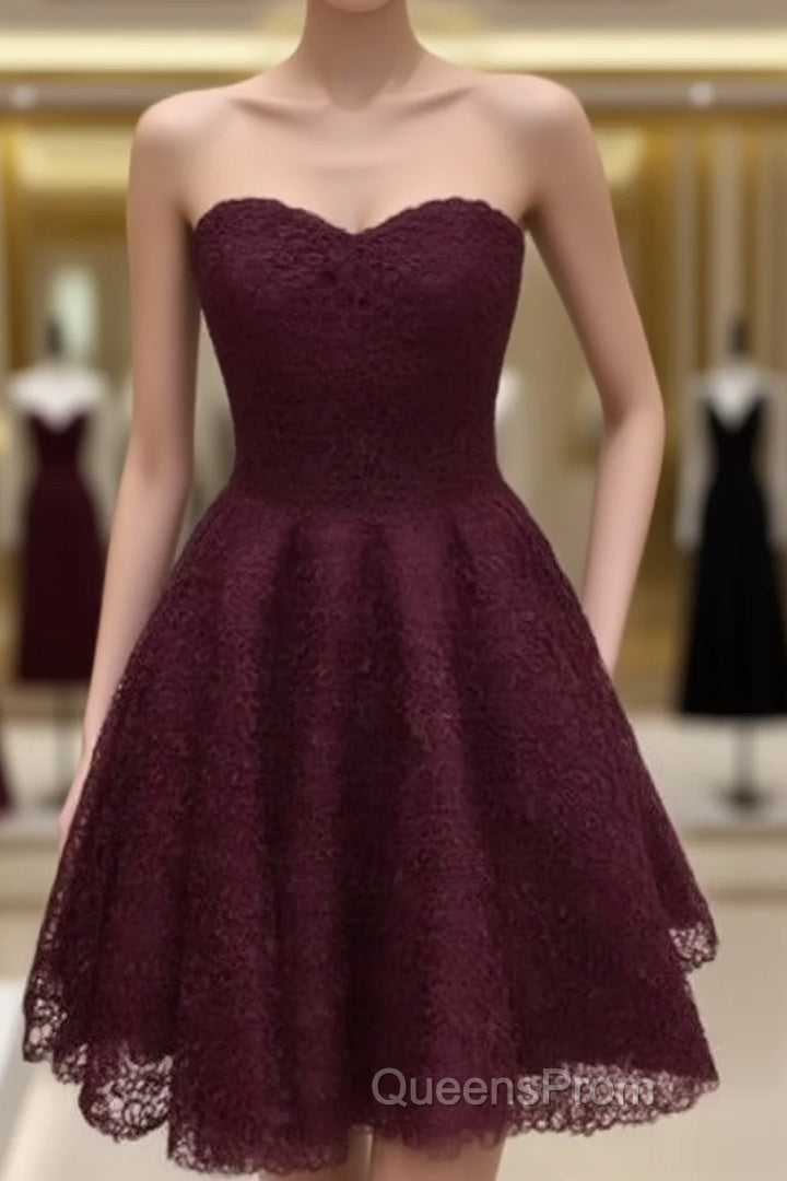 Maroon Homecoming Dress, Lace Short Evening Prom Dress, Party Dress, Evening Prom Dress Main image