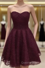 Maroon Homecoming Dress, Lace Short Evening Prom Dress, Party Dress, Evening Prom Dress