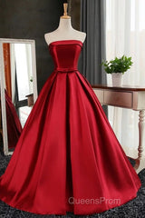Maroon Satin Strapless Ball Gowns Quinceanera Dress