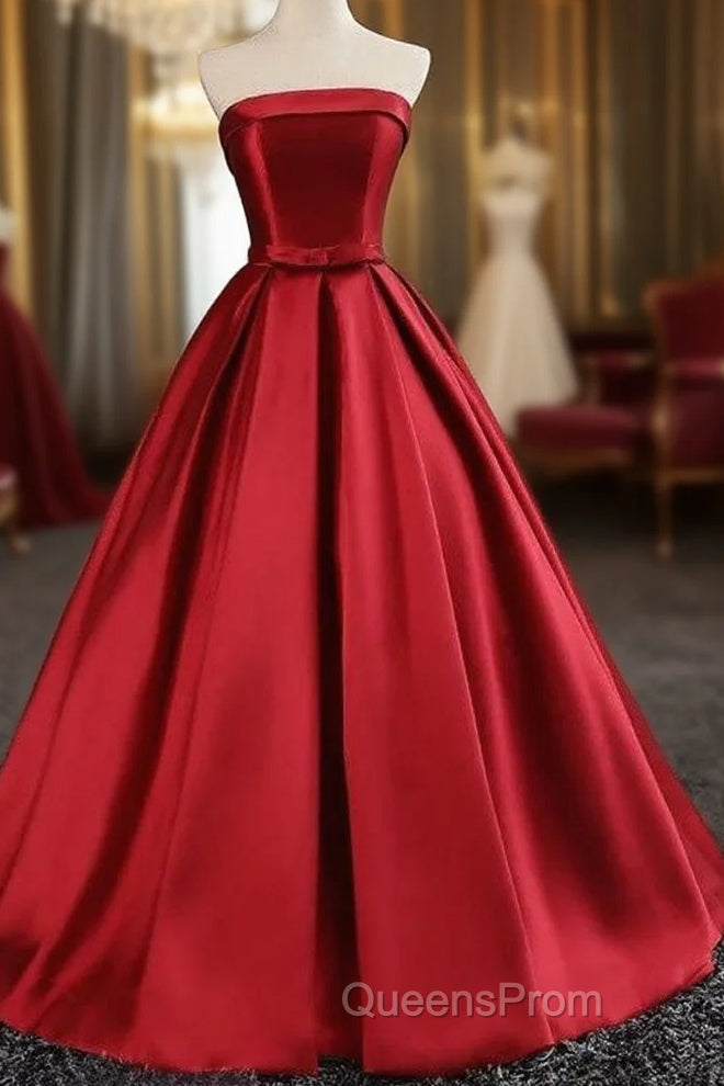Maroon Satin Strapless Ball Gowns Quinceanera Dress Main image