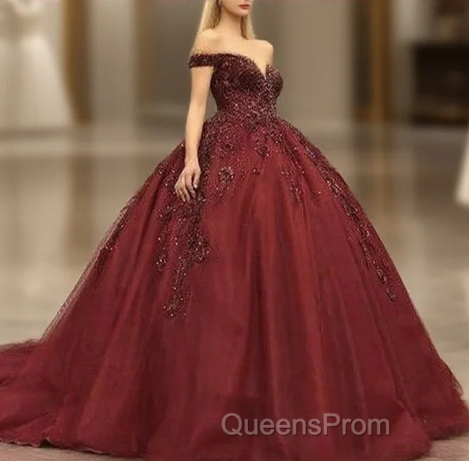 Maroon Wedding Dress Off Shoulder Evening Prom Dress Main image