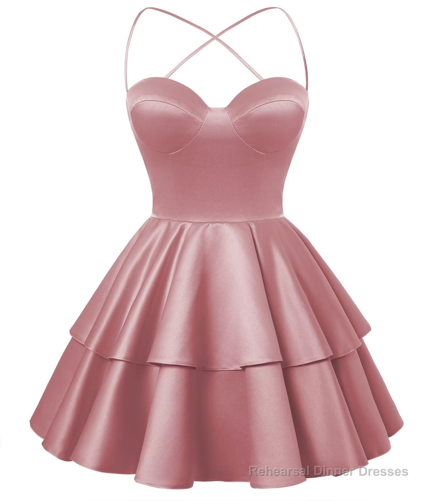 Mauve Satin Homecoming Dress Sweetheart Neck Tiered Short Graduation Dresses Main image