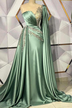 Mermaid Asymmetrical Floor-Length Appliques Lace With Shawl Prom Dress