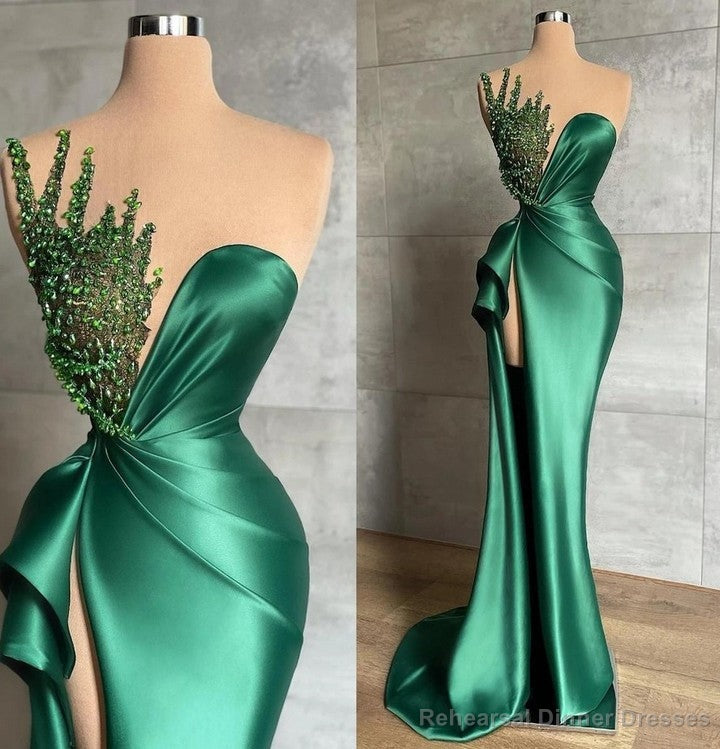 Mermaid Asymmetrical High Split Beaded Floor-length Sleeveless Prom Dress Secondary image