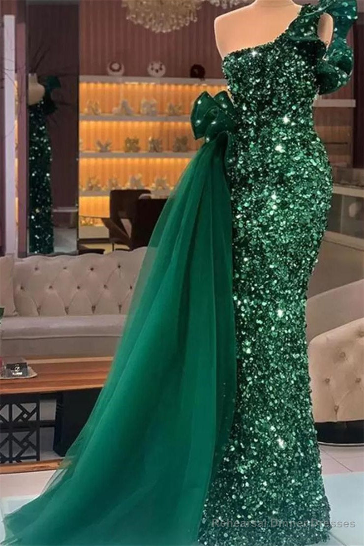 Mermaid Asymmetrical Lace Sequined Floor-length Sleeveless Bowknot With Side Train Prom Dress Main image