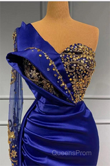 Mermaid Asymmetrical Sequined Floor-length Appliques Lace With Side Train Evening Prom Dress