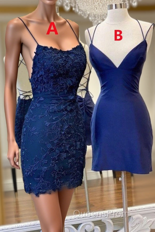 Mermaid Backless Blue Lace Evening Prom Dress, V Neck Blue Homecoming Dress, Blue Lace Formal Evening Dress