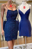 Mermaid Backless Blue Lace Evening Prom Dress, V Neck Blue Homecoming Dress, Blue Lace Formal Evening Dress