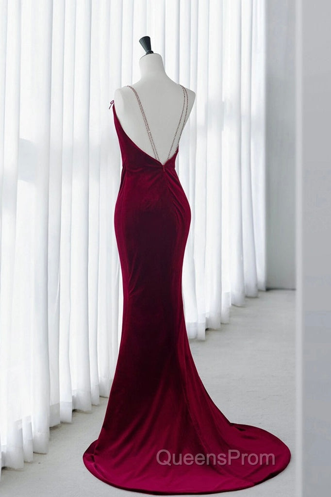 Mermaid Backless Velvet Burgundy Long Evening Prom Dress With Beads Secondary image