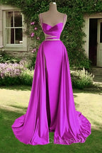 Mermaid Beaded Straps V Neck Slit Dress