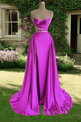 Mermaid Beaded Straps V Neck Slit Dress