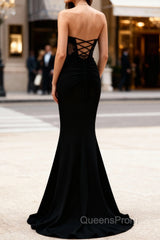 Mermaid Black Corset Strapless Long Evening Prom Dress with Slit