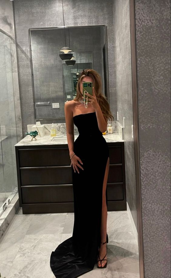 Black Fashion Elegant Mermaid Fishtail Slim Fit Long Satin Ball Gown Classy Evening Dress Party Dress Secondary image