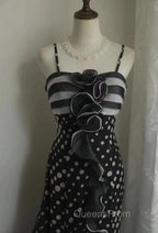 Mermaid Black Spaghetti Strap Chiffon Long Evening Prom Skirt Polka Dot Evening Dress