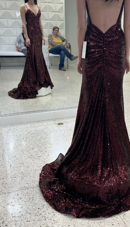 Mermaid Burgundy Sequin Floor Length Classy Prom Dress 22Th Birthday Outfit