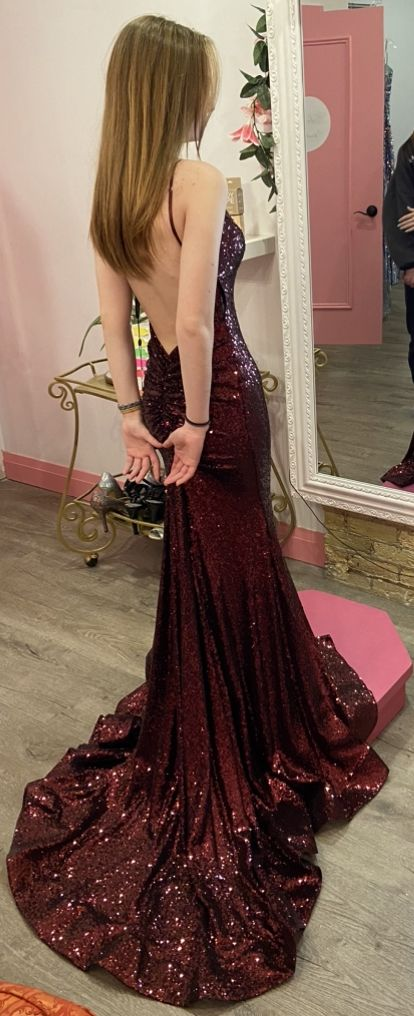 Mermaid Burgundy Sequin Floor Length Classy Prom Dress 22Th Birthday Outfit