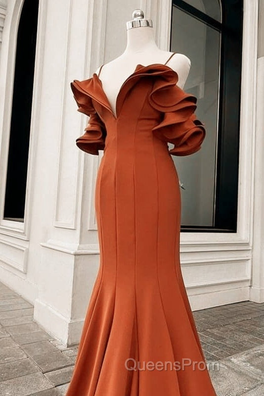 Mermaid Burnt Orange Ruffles Shoulder Dress Secondary image