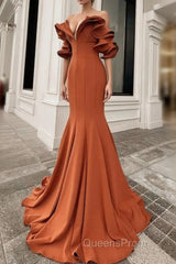 Mermaid Burnt Orange Ruffles Shoulder Dress