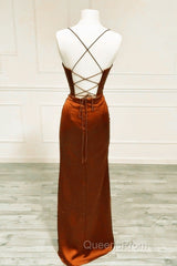 Mermaid Burnt Orange Satin Cross Back Dress