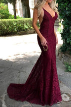 Mermaid Dark Green Classy Prom Dress, Lace Long Classy Prom Dress, Spaghetti Straps Backless Classy Prom Dress