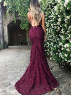 Mermaid Dark Green Classy Prom Dress, Lace Long Classy Prom Dress, Spaghetti Straps Backless Classy Prom Dress