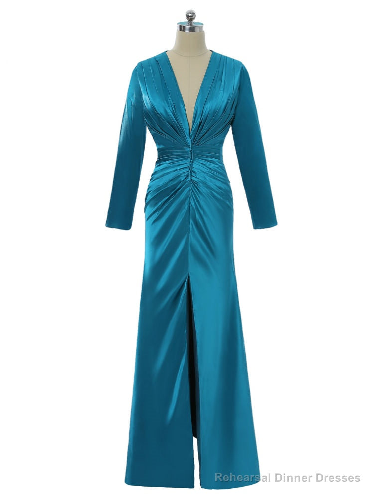 Mermaid Deep V-neck Long Sleeves Slit Sexy Long Evening Dresses Main image