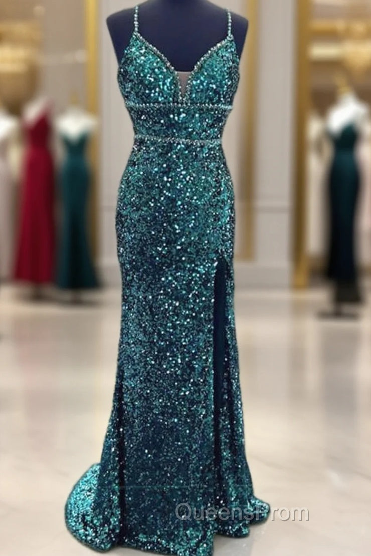 Mermaid Emerald Green Sequin V-Neck Dress Main image
