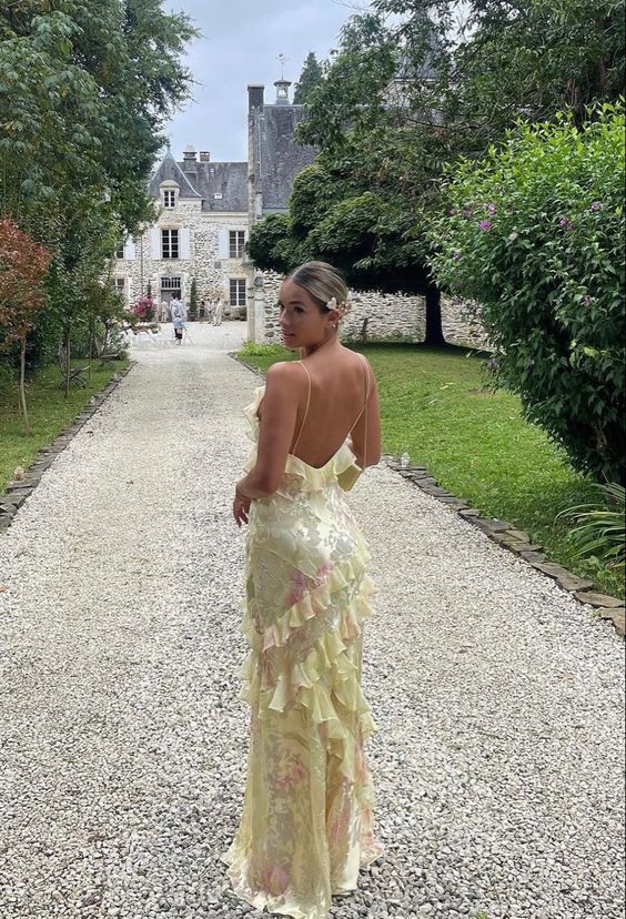 Mermaid Floor Length Yellow Classy Prom Dress With Ruffles 22Th Birthday Outfit Secondary image