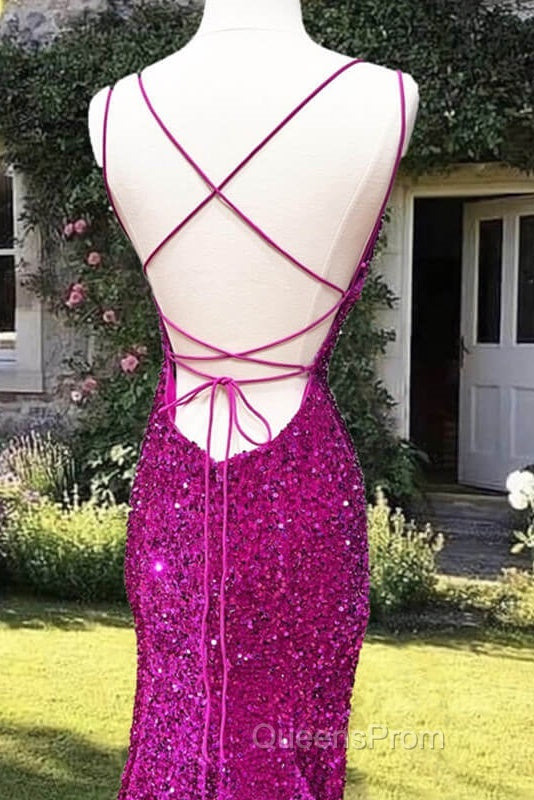 Mermaid Fuchsia Sequin Open Back Dress Secondary image