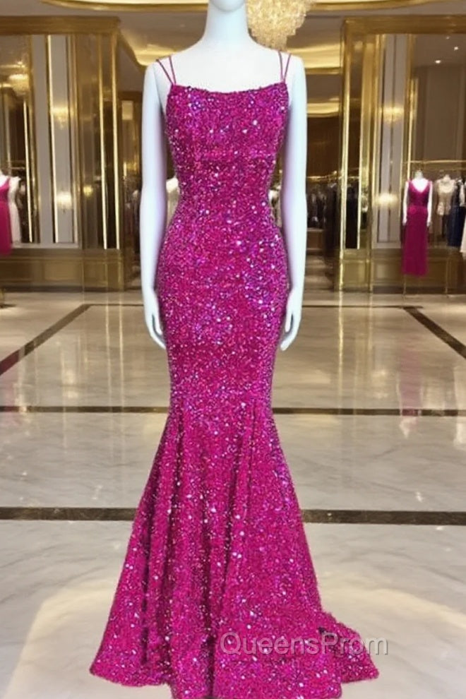 Mermaid Fuchsia Sequin Open Back Dress