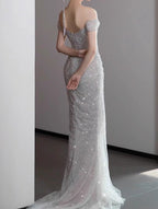Mermaid Gowne??? Off The Shoulder Tulle Sequins Long Classy Prom Dress For Classy Events &Quinceanera