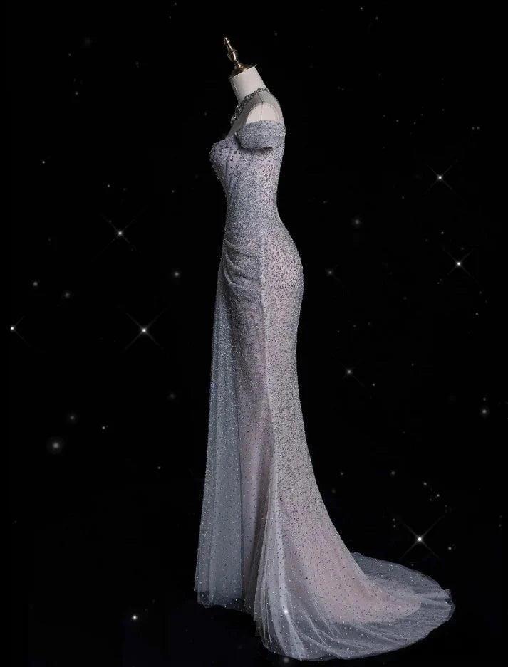 Mermaid Gowne??? Off The Shoulder Tulle Sequins Long Classy Prom Dress For Classy Events &Quinceanera