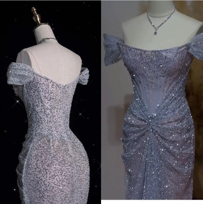 Mermaid Gowne??? Off The Shoulder Tulle Sequins Long Classy Prom Dress For Classy Events &Quinceanera