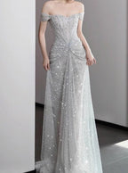 Mermaid Gowne??? Off The Shoulder Tulle Sequins Long Classy Prom Dress For Classy Events &Quinceanera