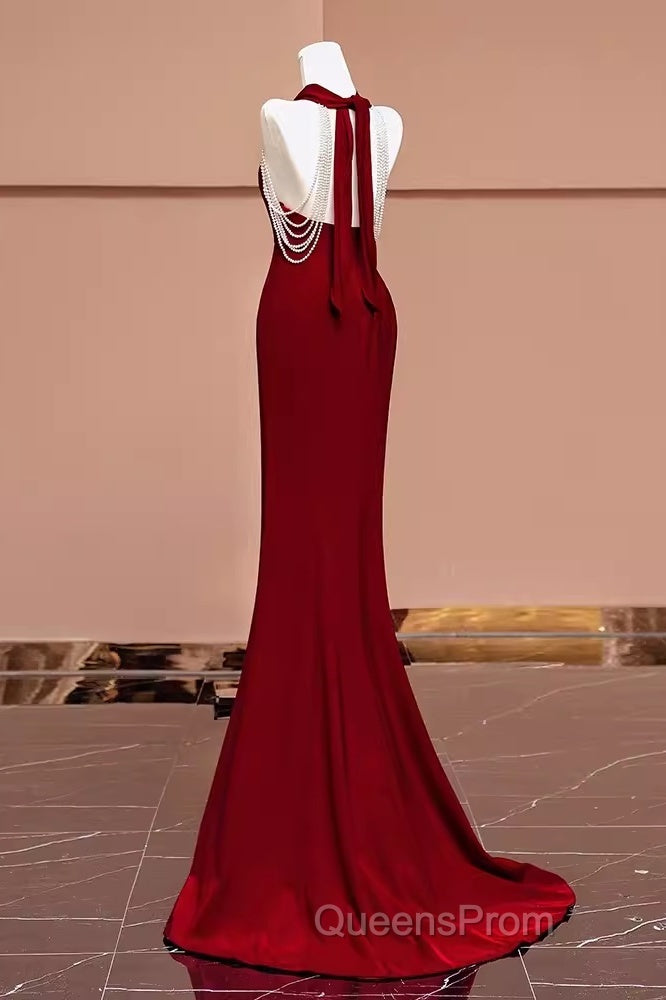 Mermaid Halter Burgundy Long Evening Prom Dress Secondary image